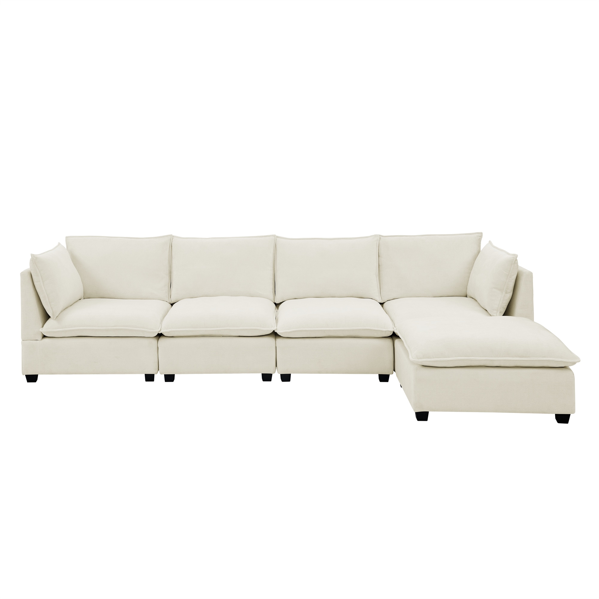 Convertible Sectional Sofa Couch with Ottoman, Cloud Couch 4 Seat L Shaped Sofa with Padded Armrests And ottoman .Cloud Sofa for Living Room, Apartment and Office, Beige(Beige White) 